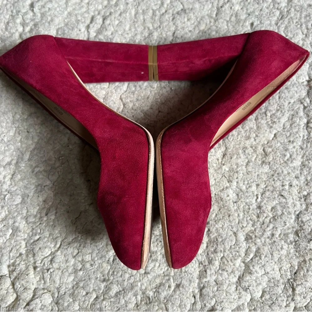 J.Crew: Classic Made In Italy Red Suede Rounded Toe Block High Heels Size 9 - Picture 5 of 10